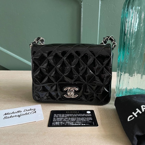 ❌SOLD❌EUC Chanel Classic Flap Mini Square Patent Black Silver HW Crossbody - Picture 16 of 16